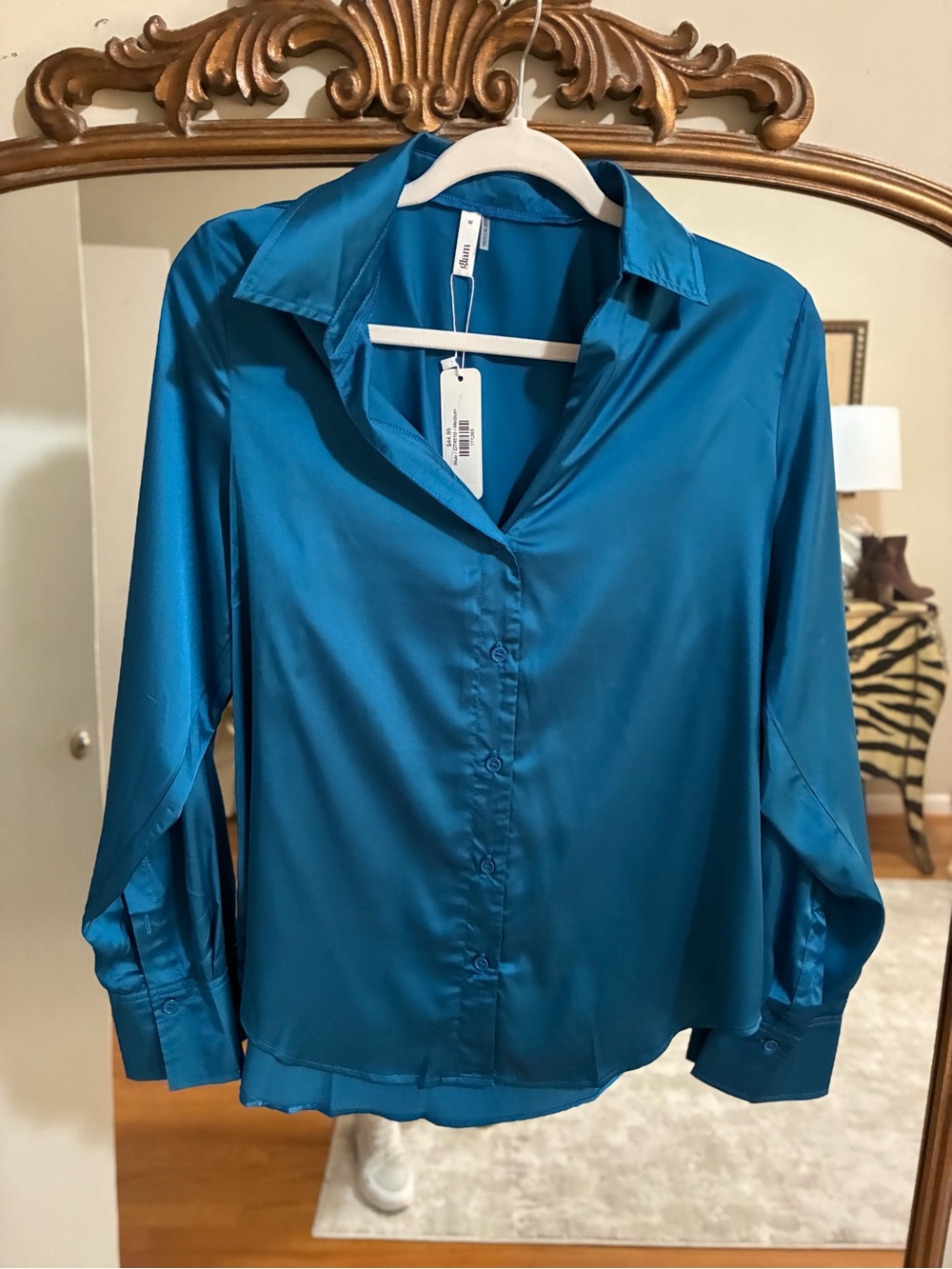 glam Teal Satin Button-Down Shirt